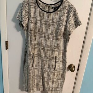 Sharagano Cream and Black Plaid Mini Dress